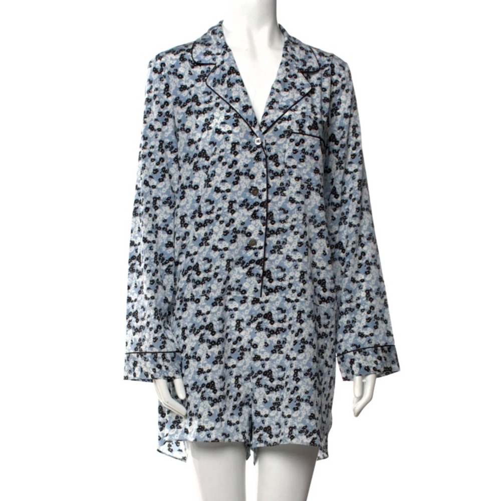 Stella McCartney - Silk Pajama Floral Print Shorts Romper - Blue